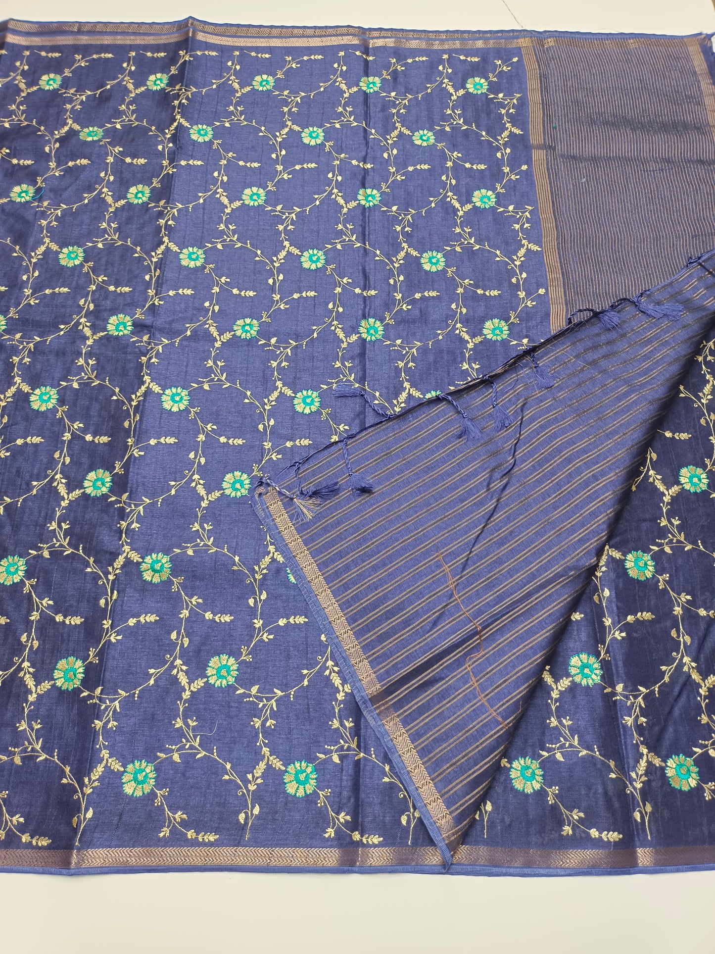 FANCY TUSSER SILK KASHMIR WORK SAREE