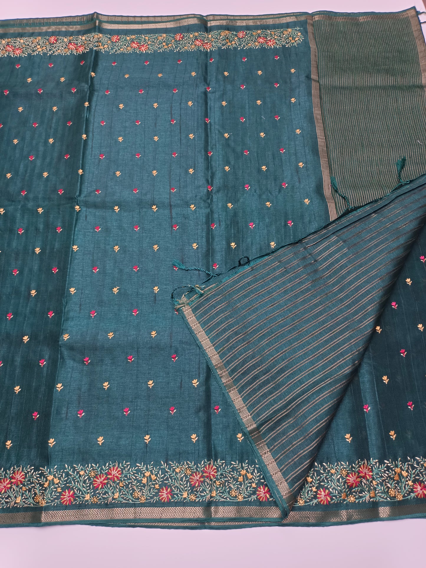 FANCY TUSSER SILK KASHMIR WORK SAREE