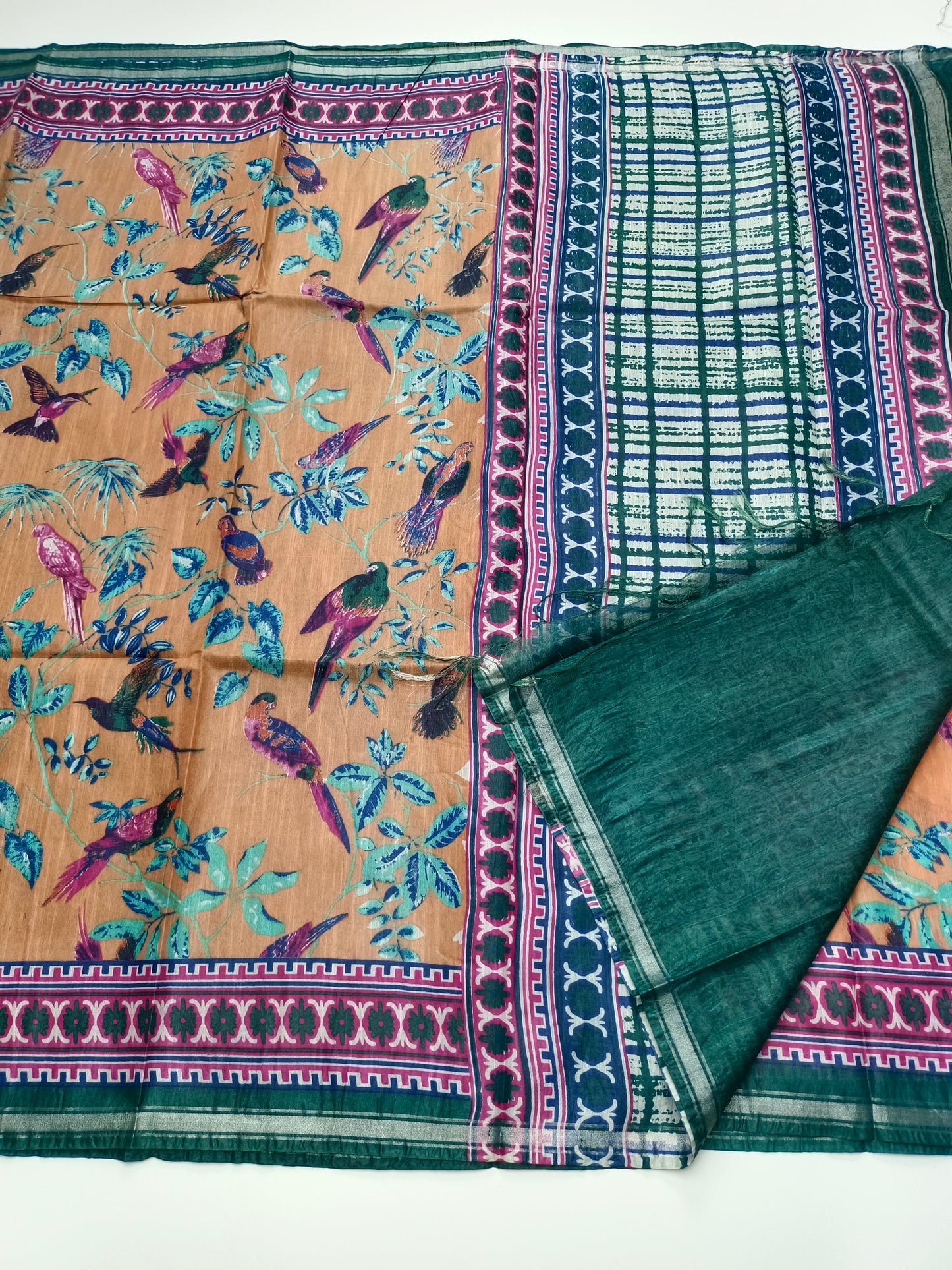 FANCY PRINTED TUSSER BHAGALPURI SAREE