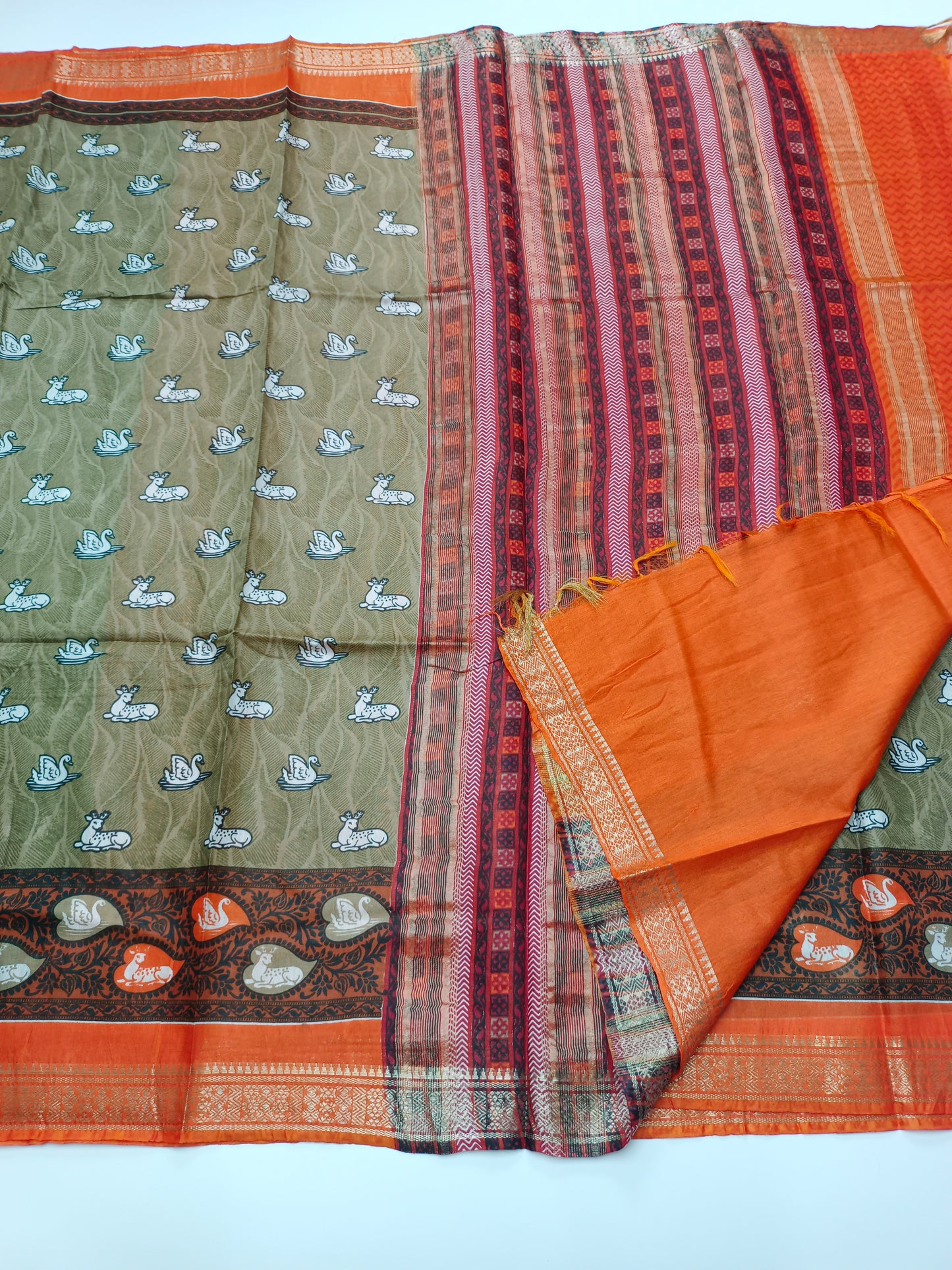 FANCY PRINTED TUSSER BHAGALPURI SAREE