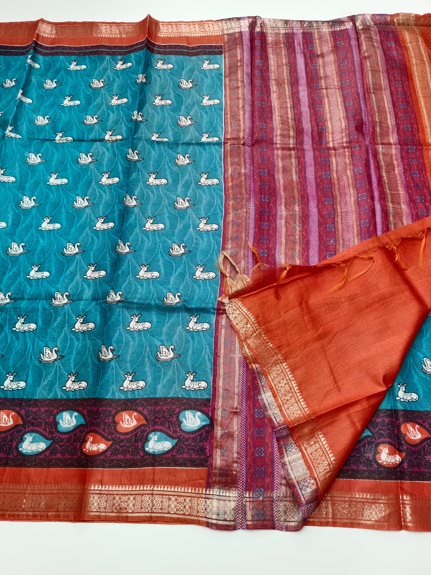 FANCY PRINTED TUSSER BHAGALPURI SAREE