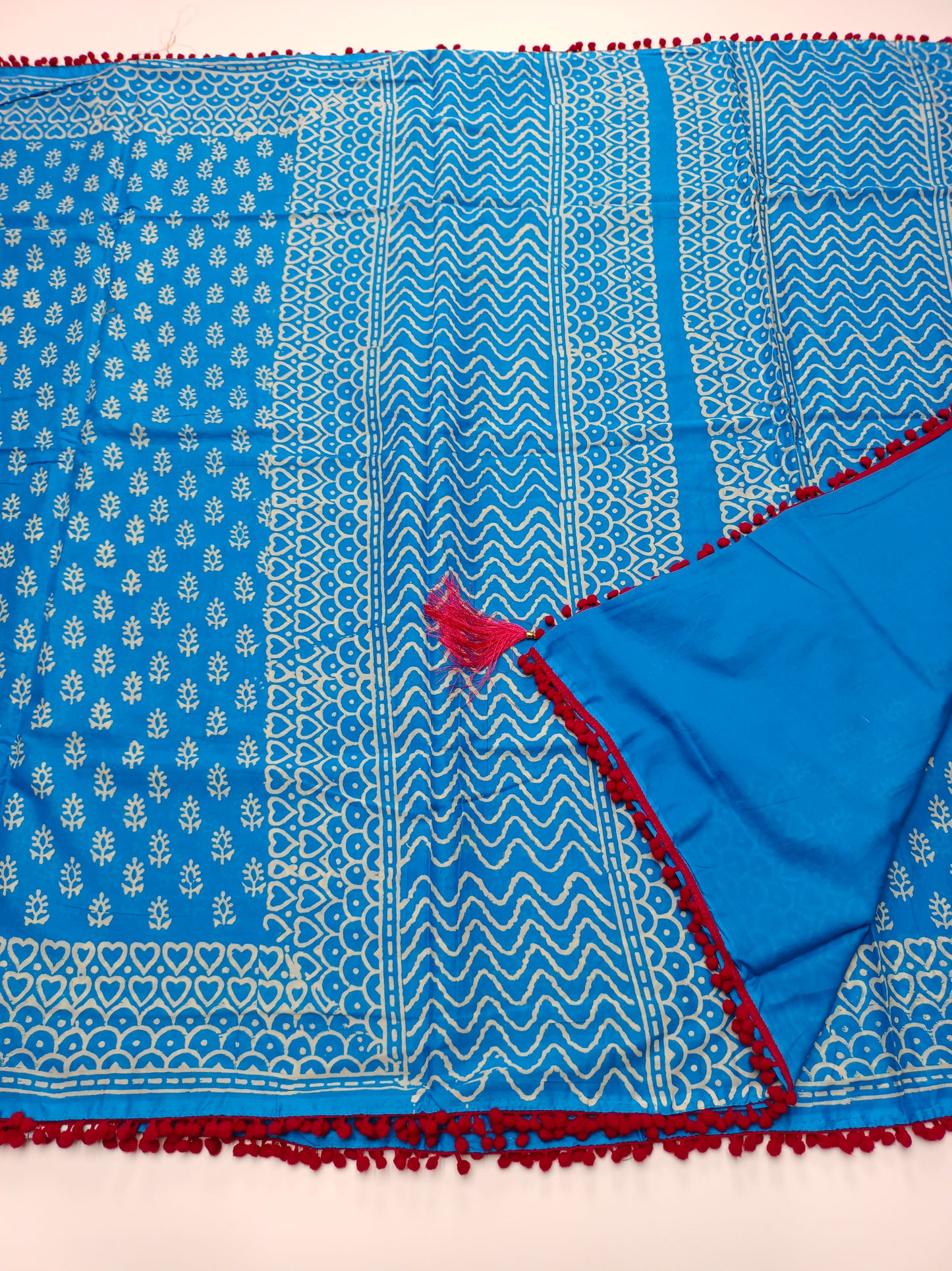 FANCY PRINTED COTTON WITH POM POM BORDER SAREE