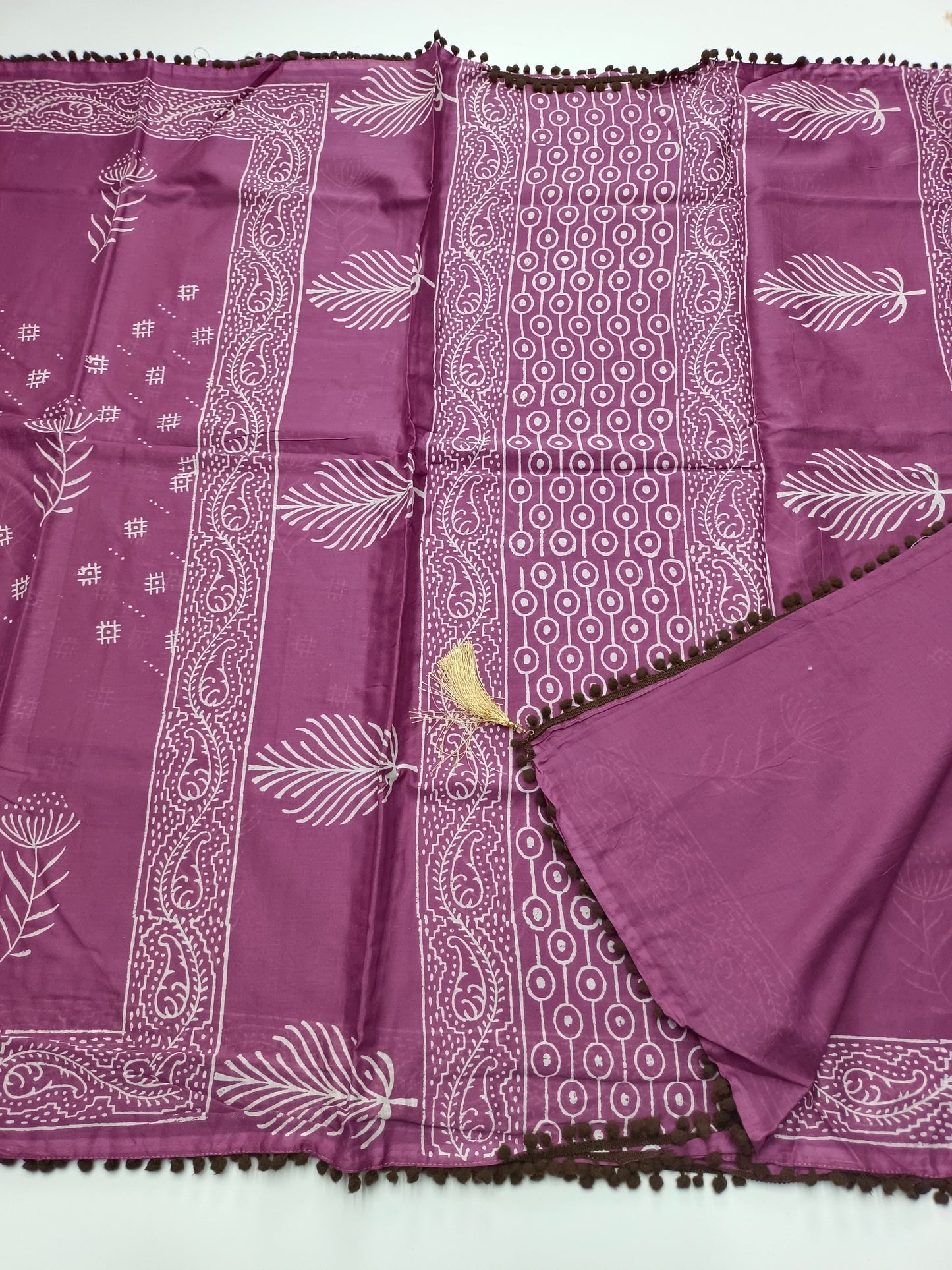 FANCY PRINTED COTTON WITH POM POM BORDER SAREE