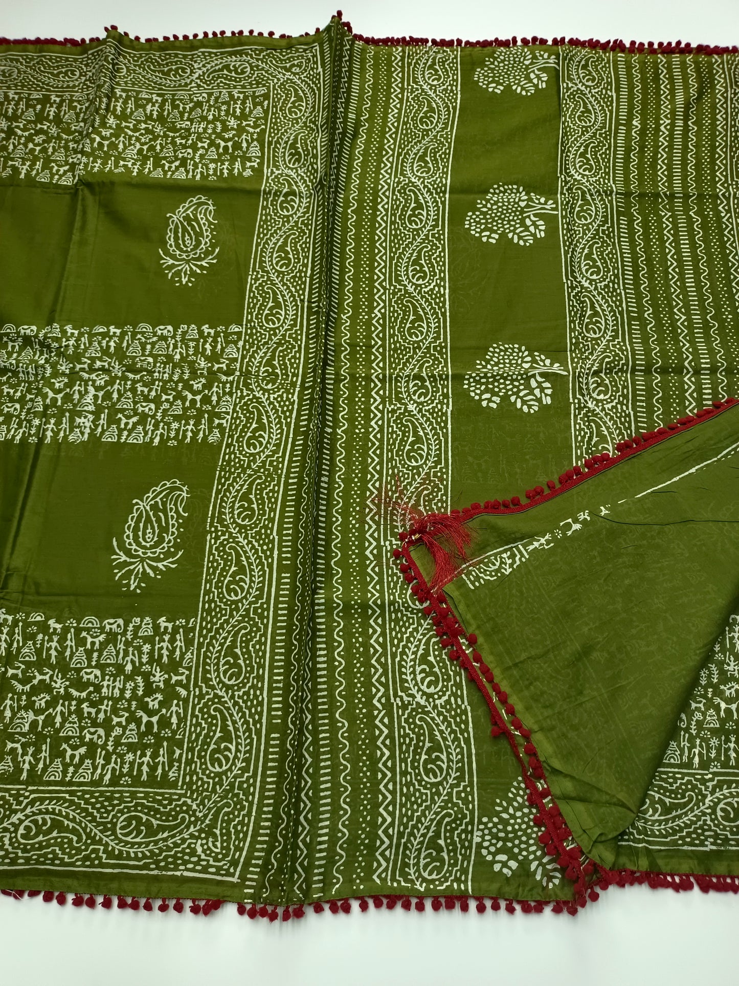 FANCY PRINTED COTTON WITH POM POM BORDER SAREE