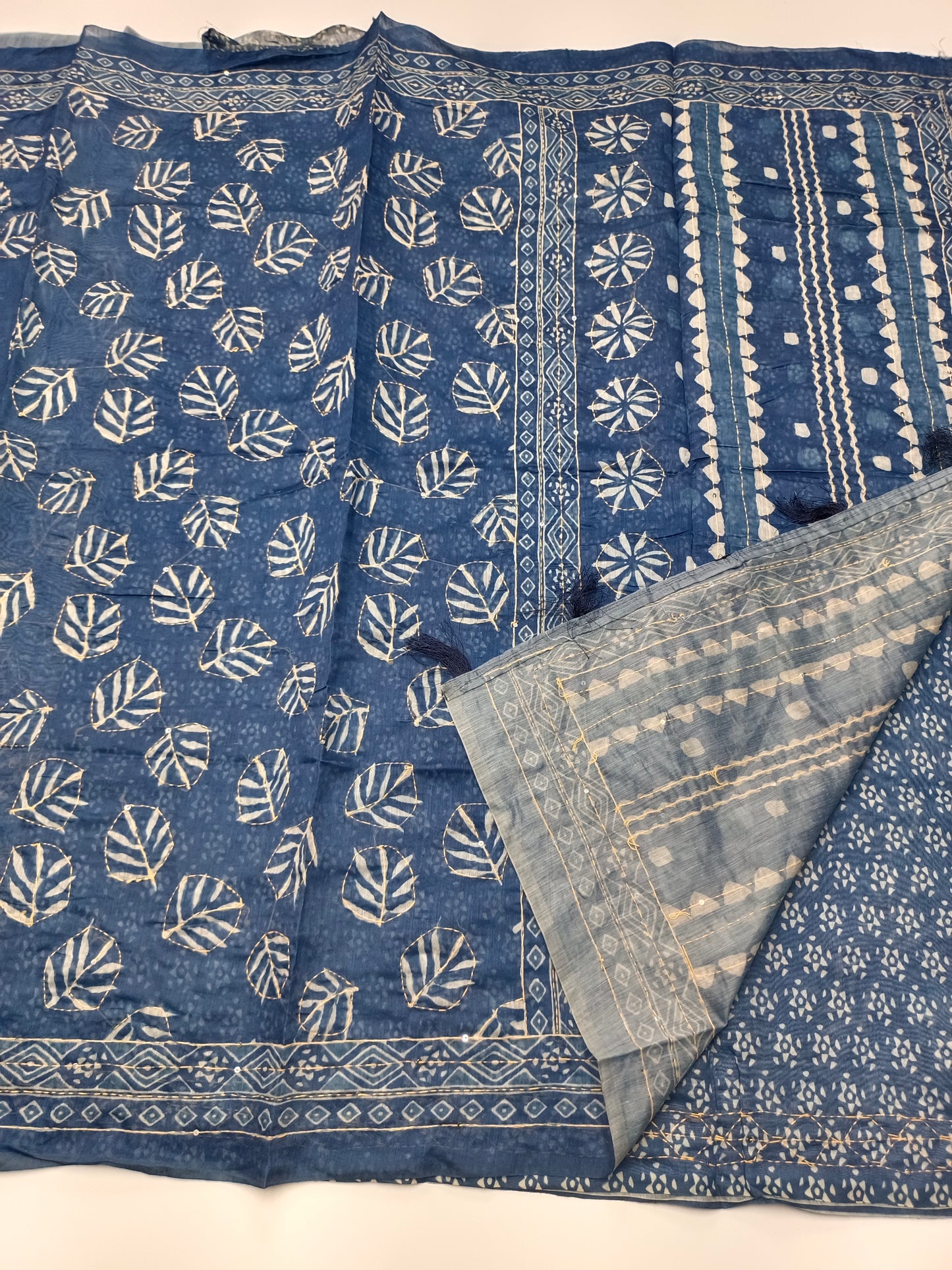 FANCY CHANDERI THREAD KANTHA WORK SAREE
