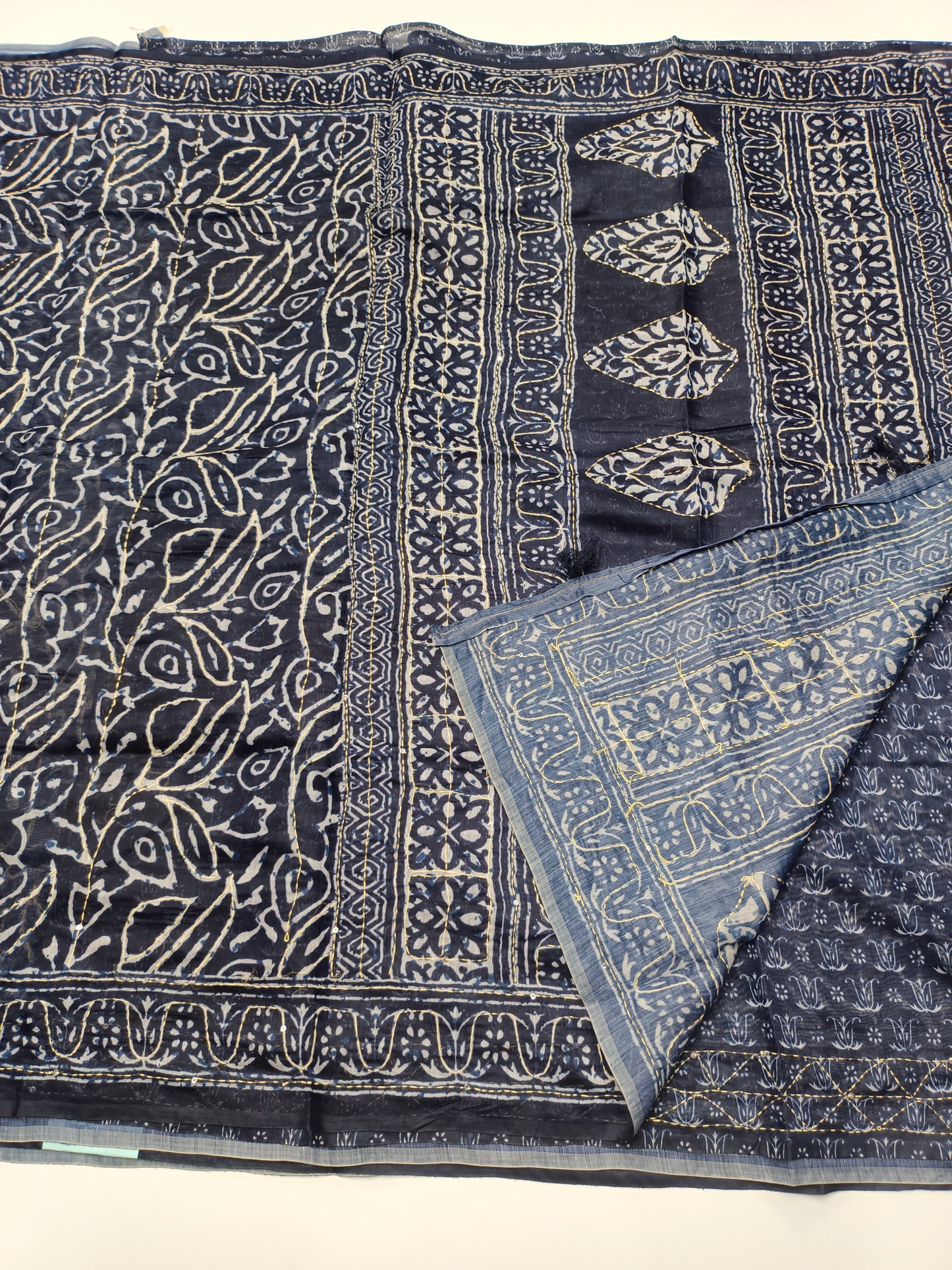 FANCY CHANDERI THREAD KANTHA WORK SAREE