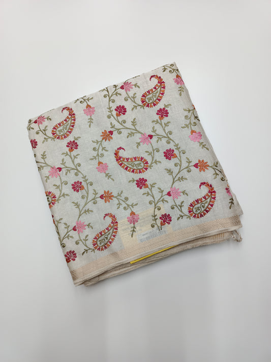 FANCY TUSSER SILK KASHMIR WORK SAREE