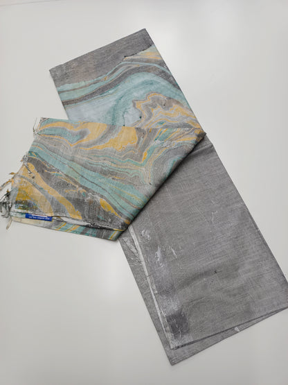 FANCY MARBLE PRINTED BHAGALPURI SAREE