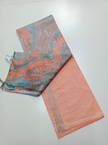 FANCY MARBLE PRINTED BHAGALPURI SAREE
