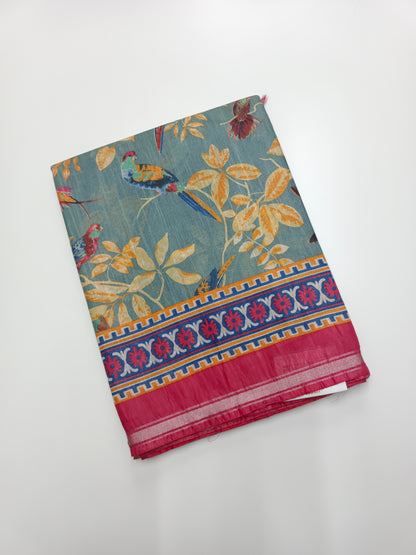 FANCY PRINTED TUSSER BHAGALPURI SAREE