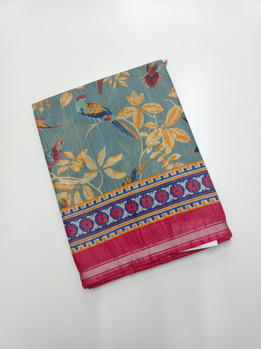 FANCY PRINTED TUSSER BHAGALPURI SAREE