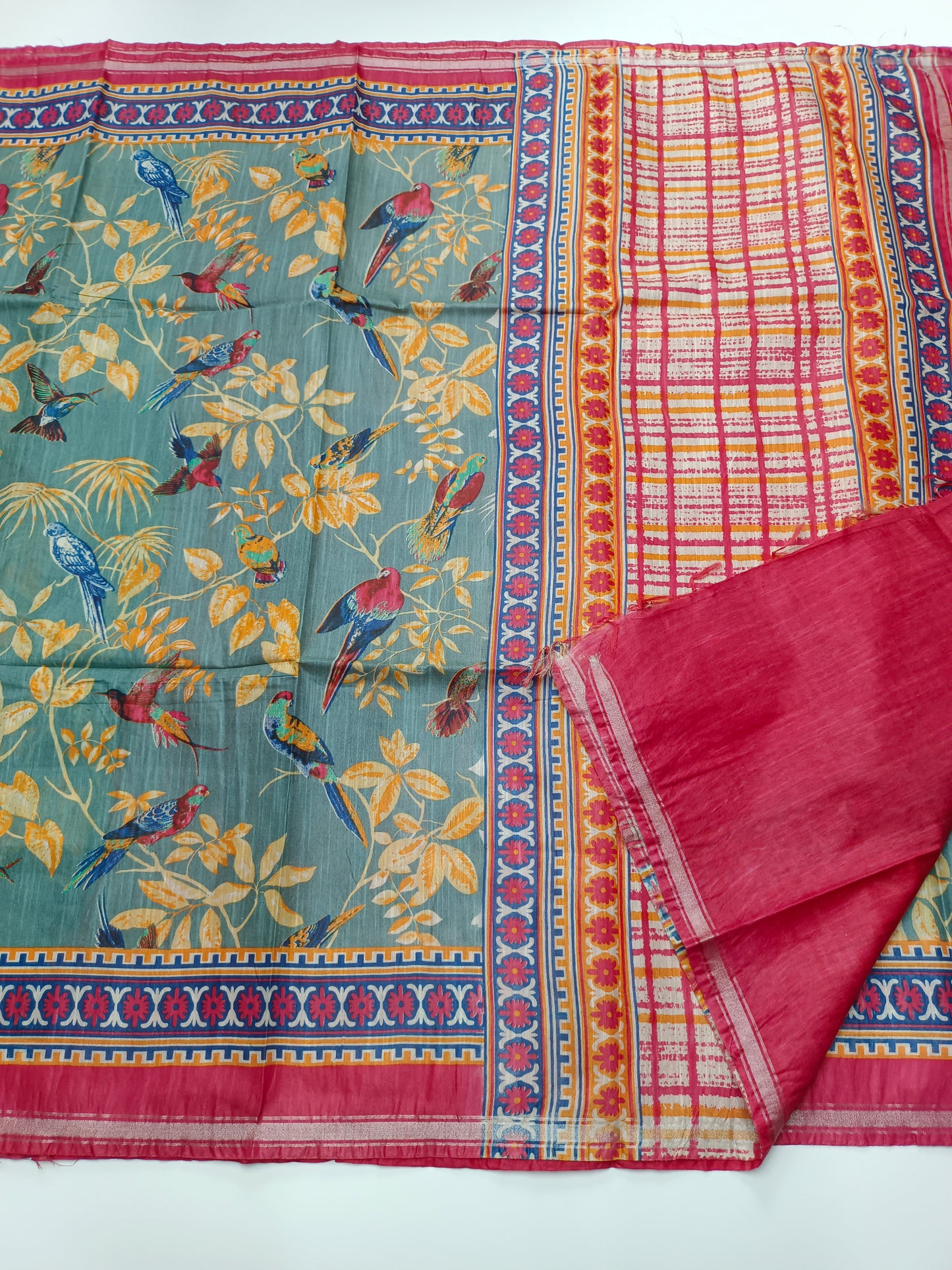 FANCY PRINTED TUSSER BHAGALPURI SAREE