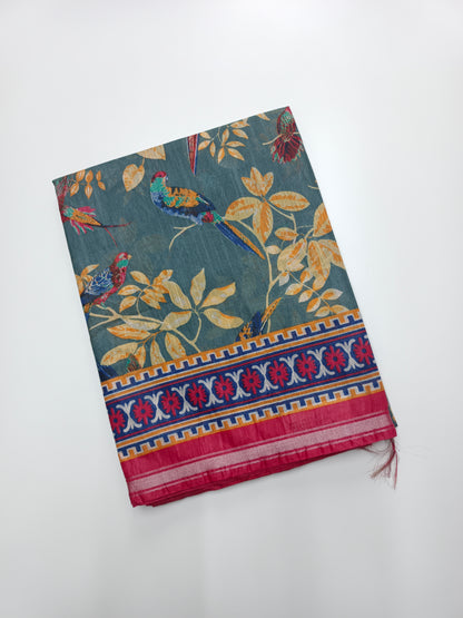 FANCY PRINTED TUSSER BHAGALPURI SAREE