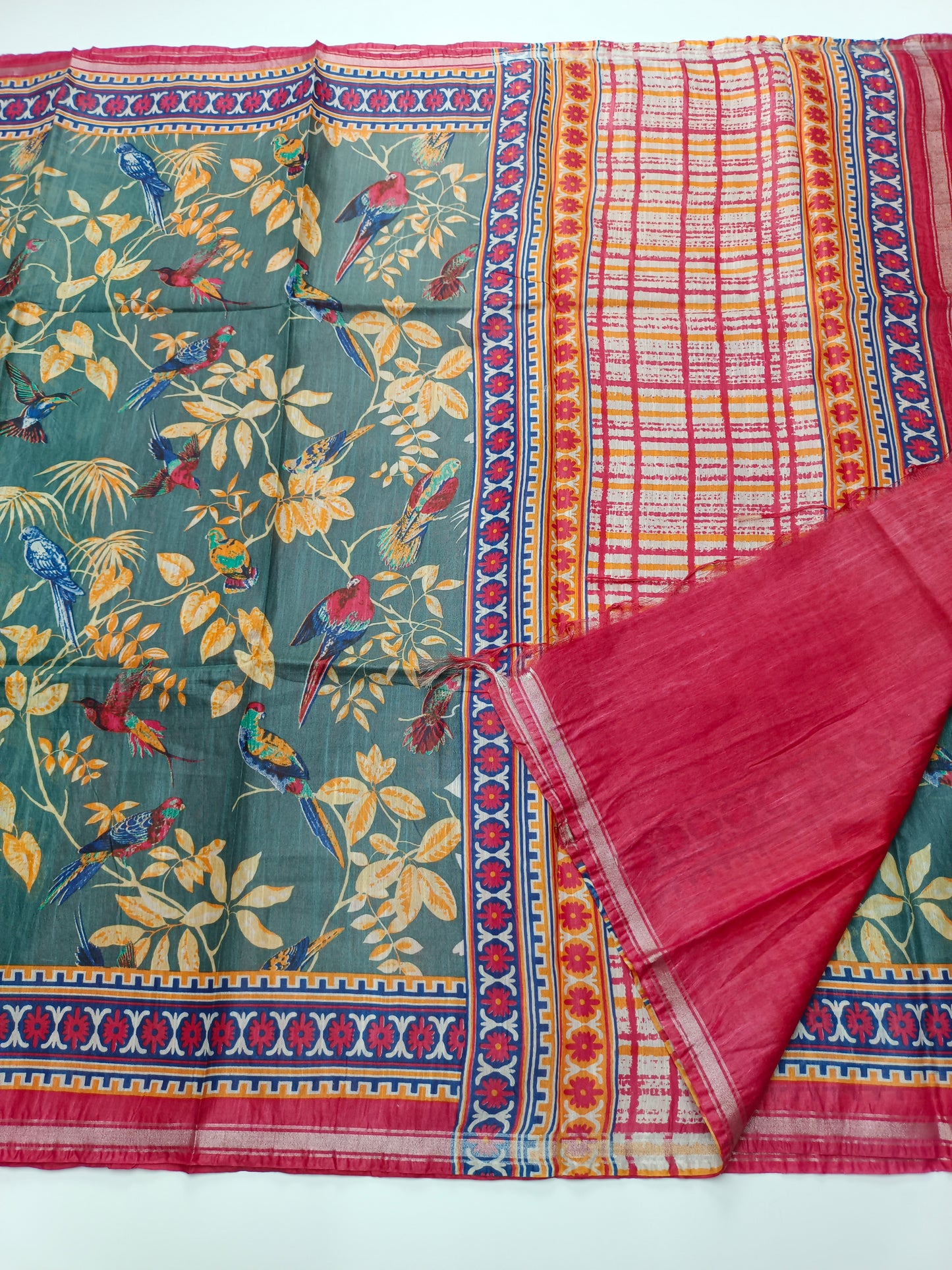 FANCY PRINTED TUSSER BHAGALPURI SAREE