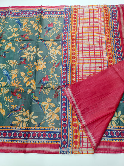 FANCY PRINTED TUSSER BHAGALPURI SAREE
