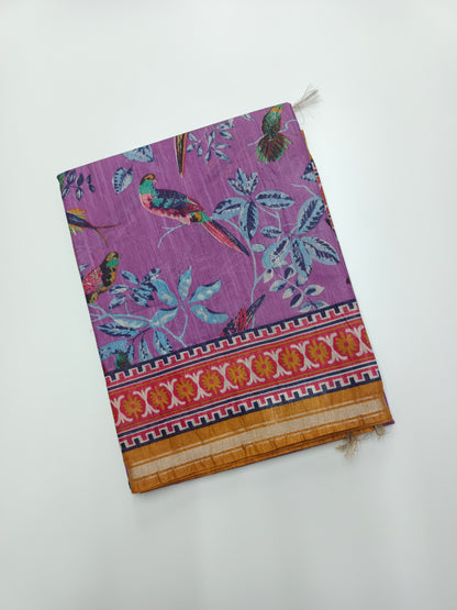 FANCY PRINTED TUSSER BHAGALPURI SAREE