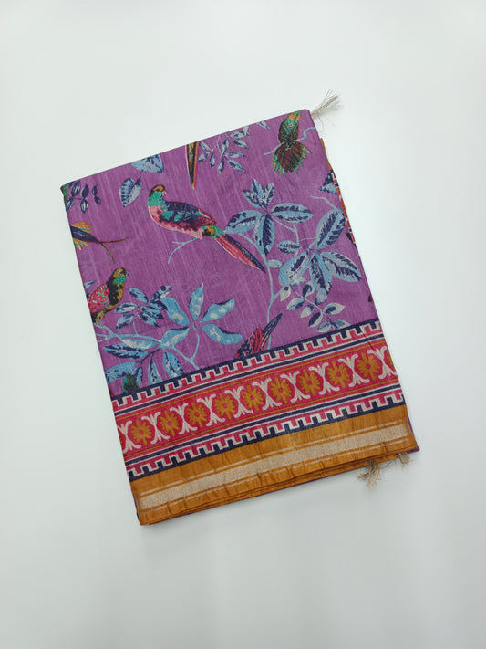 FANCY PRINTED TUSSER BHAGALPURI SAREE