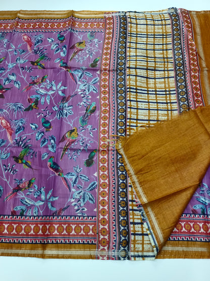 FANCY PRINTED TUSSER BHAGALPURI SAREE