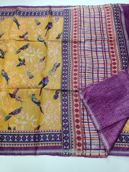 FANCY PRINTED TUSSER BHAGALPURI SAREE
