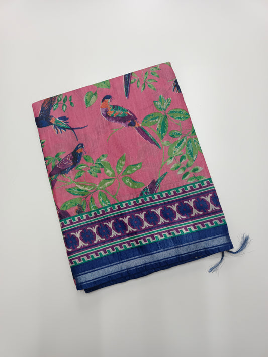 FANCY PRINTED TUSSER BHAGALPURI SAREE