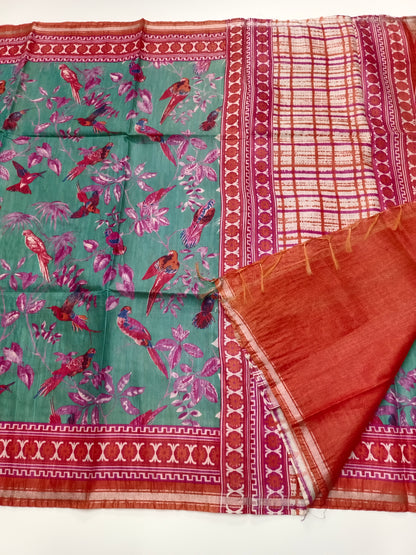 FANCY PRINTED TUSSER BHAGALPURI SAREE