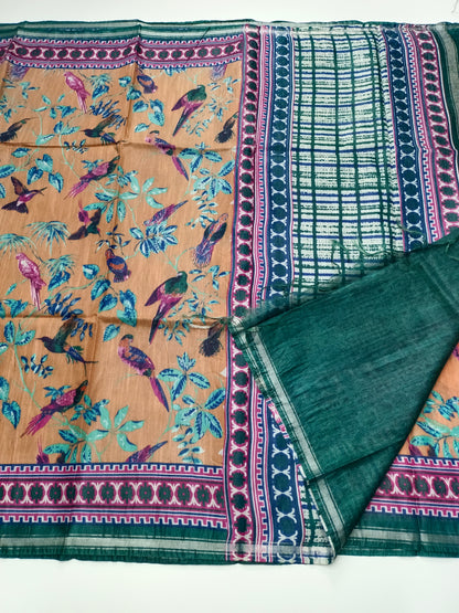 FANCY PRINTED TUSSER BHAGALPURI SAREE