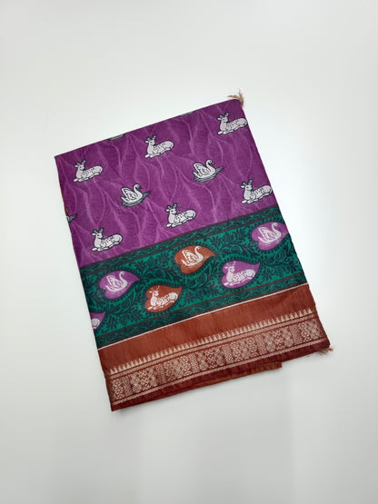 FANCY PRINTED TUSSER BHAGALPURI SAREE