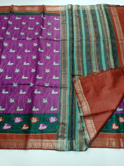FANCY PRINTED TUSSER BHAGALPURI SAREE