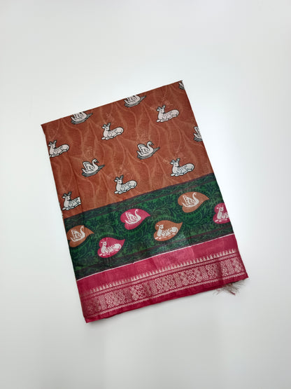 FANCY PRINTED TUSSER BHAGALPURI SAREE