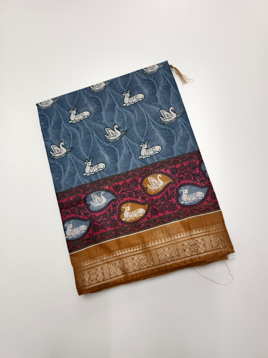 FANCY PRINTED TUSSER BHAGALPURI SAREE