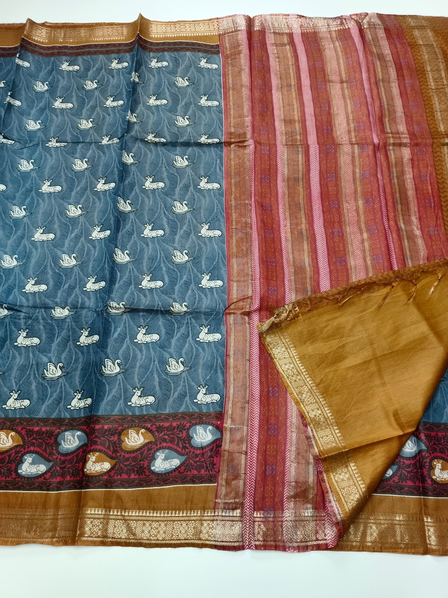 FANCY PRINTED TUSSER BHAGALPURI SAREE