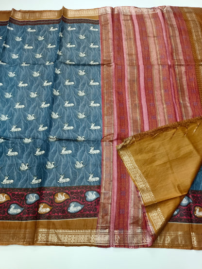 FANCY PRINTED TUSSER BHAGALPURI SAREE