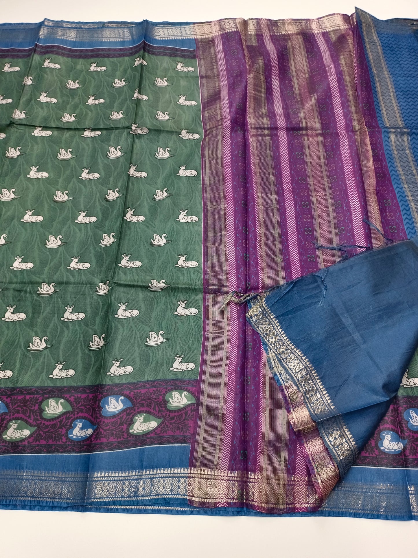 FANCY PRINTED TUSSER BHAGALPURI SAREE