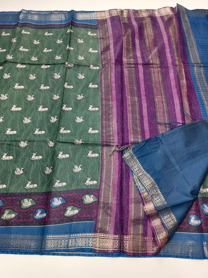 FANCY PRINTED TUSSER BHAGALPURI SAREE