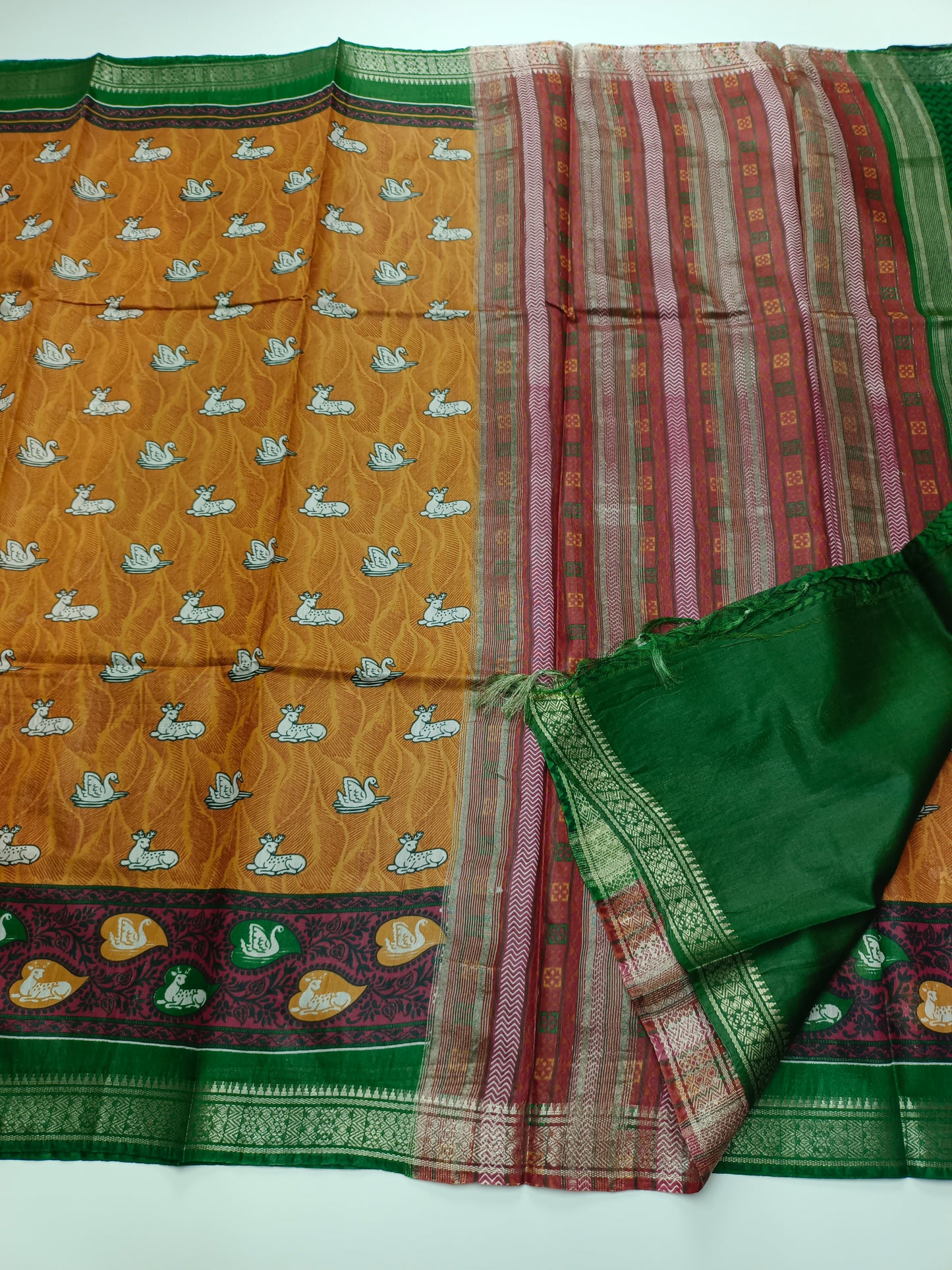 FANCY PRINTED TUSSER BHAGALPURI SAREE