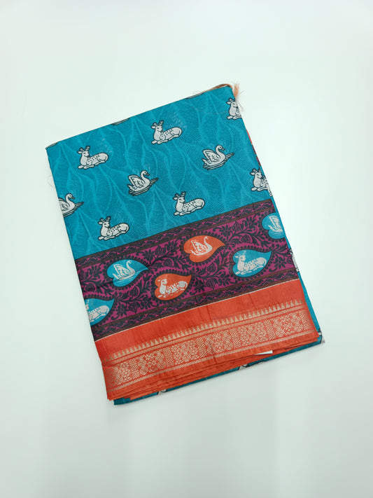 FANCY PRINTED TUSSER BHAGALPURI SAREE