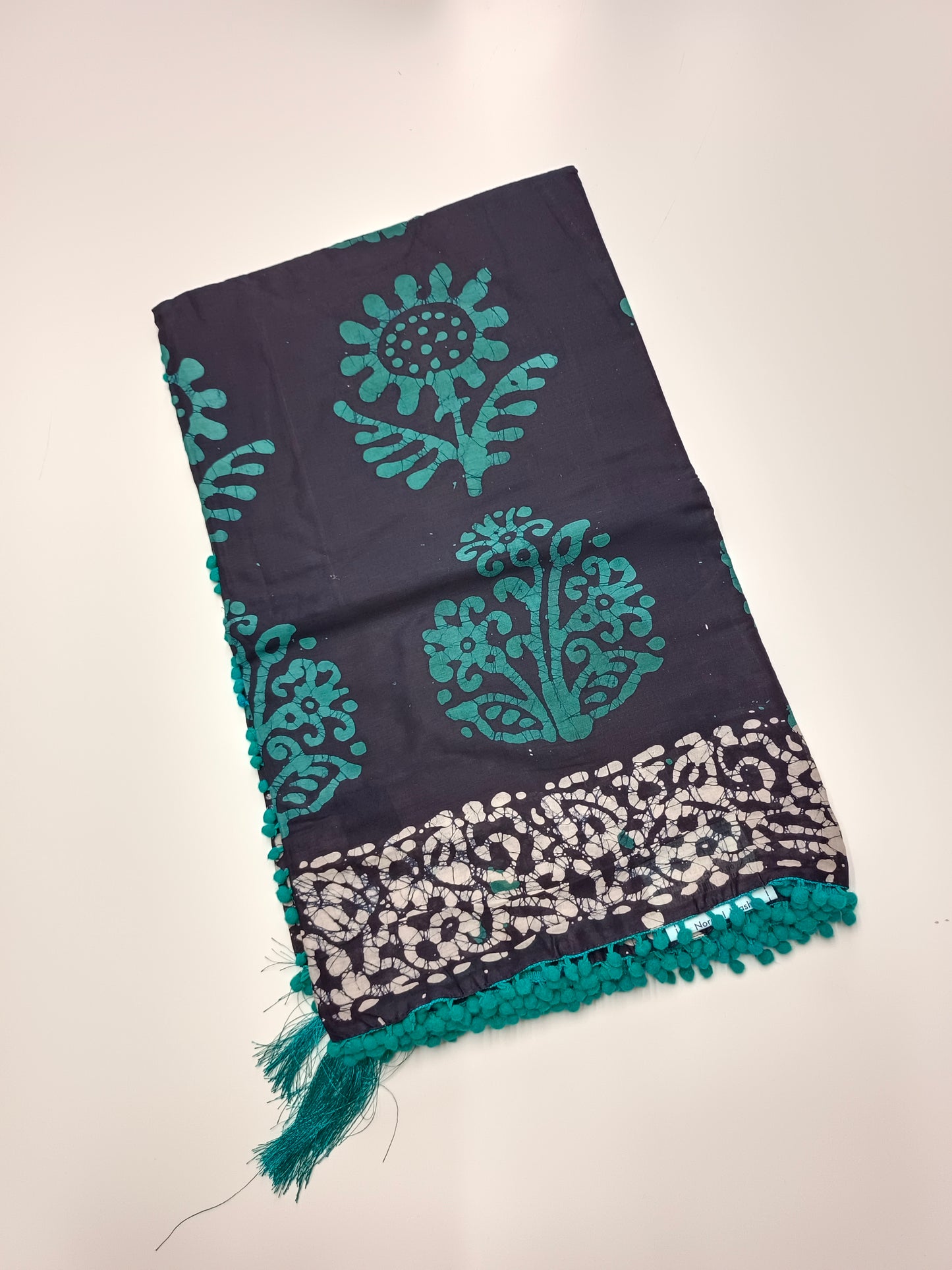 FANCY PRINTED COTTON WITH POM POM BORDER SAREE