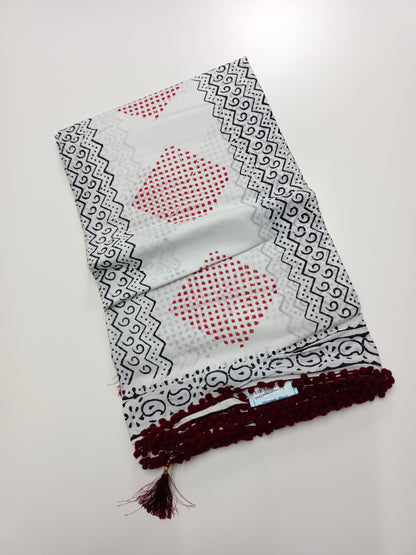 FANCY PRINTED COTTON WITH POM POM BORDER SAREE