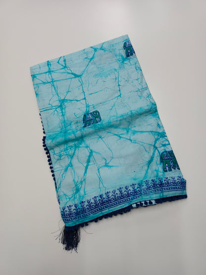 FANCY PRINTED COTTON WITH POM POM BORDER SAREE