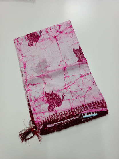 FANCY PRINTED COTTON WITH POM POM BORDER SAREE