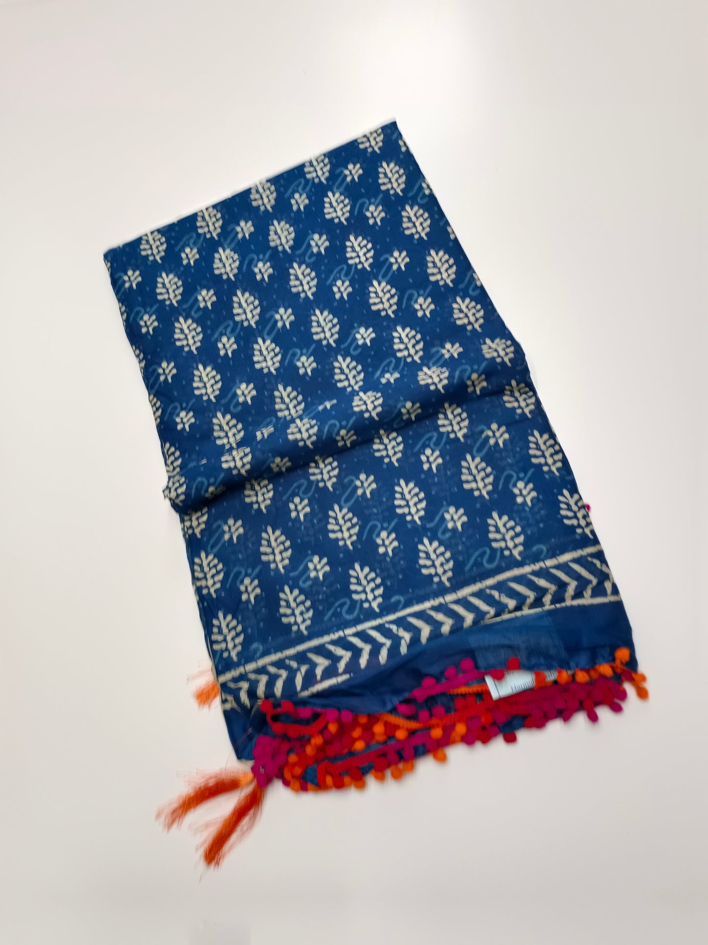 FANCY PRINTED COTTON WITH POM POM BORDER SAREE