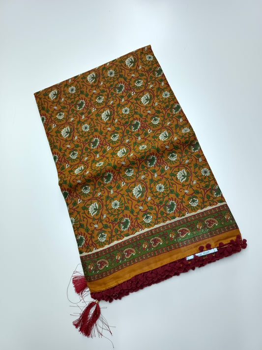 FANCY PRINTED COTTON WITH POM POM BORDER SAREE