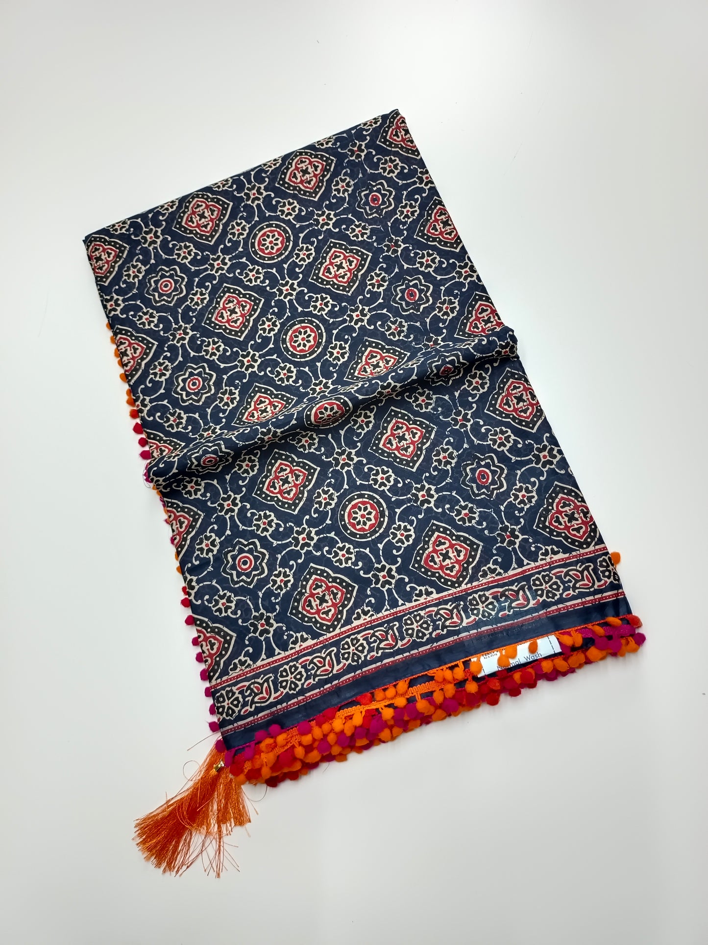 FANCY PRINTED COTTON WITH POM POM BORDER SAREE
