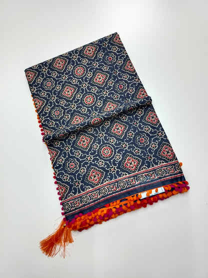 FANCY PRINTED COTTON WITH POM POM BORDER SAREE