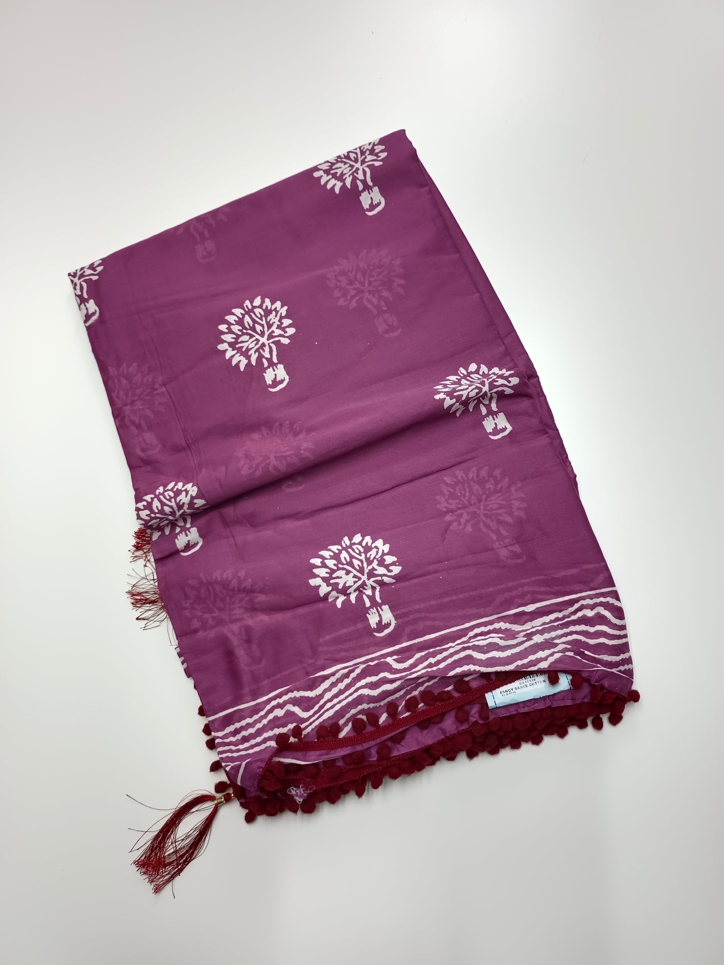 FANCY PRINTED COTTON WITH POM POM BORDER SAREE