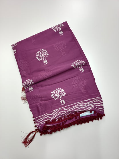 FANCY PRINTED COTTON WITH POM POM BORDER SAREE