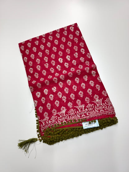 FANCY PRINTED COTTON WITH POM POM BORDER SAREE