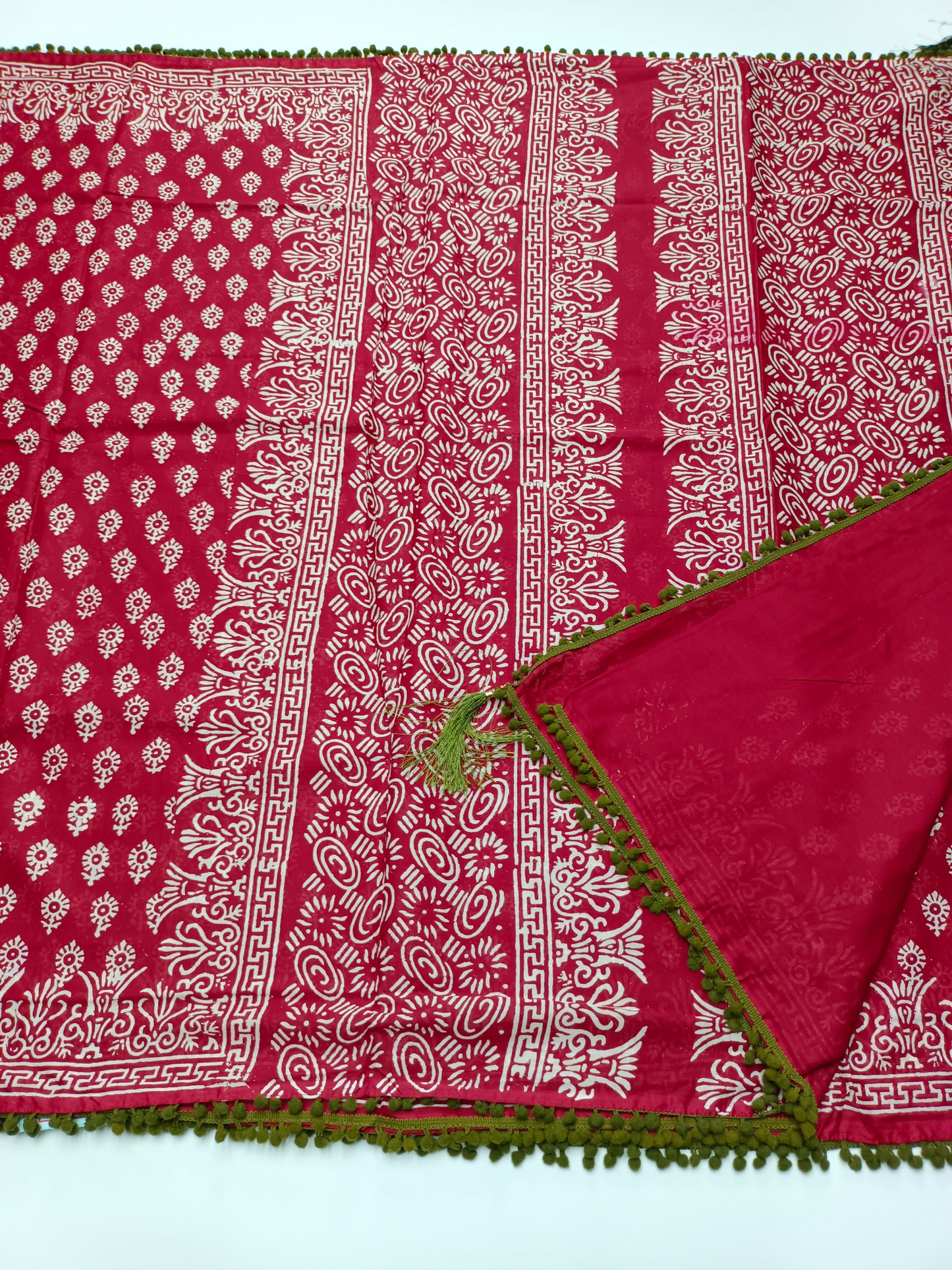 FANCY PRINTED COTTON WITH POM POM BORDER SAREE
