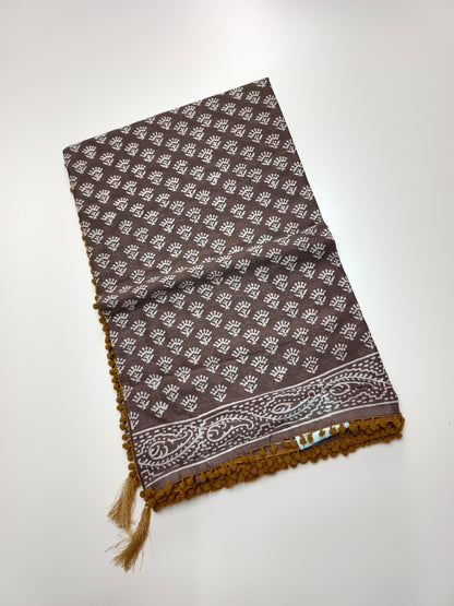 FANCY PRINTED COTTON WITH POM POM BORDER SAREE