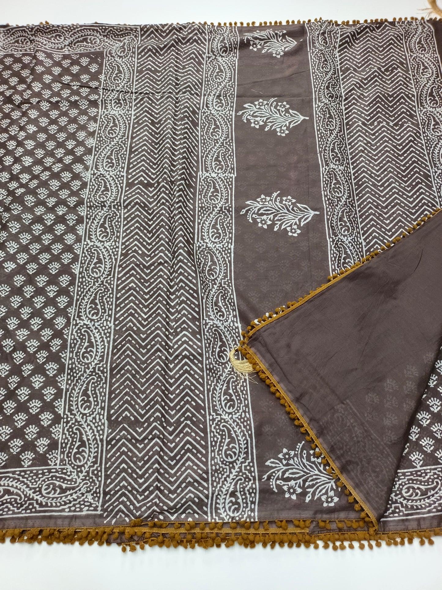 FANCY PRINTED COTTON WITH POM POM BORDER SAREE